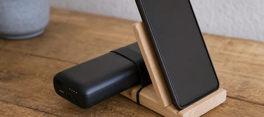 Powerbanks mit einem DIY-Smartphone-Staender praktisch verbinden