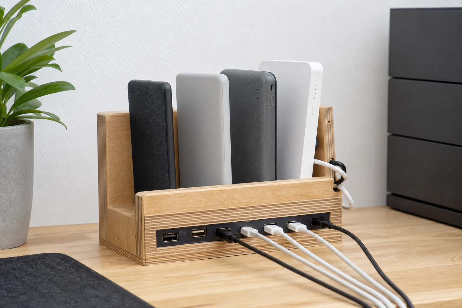Powerbanks mit einer DIY-Ladestation fuer den Schreibtisch kombinieren